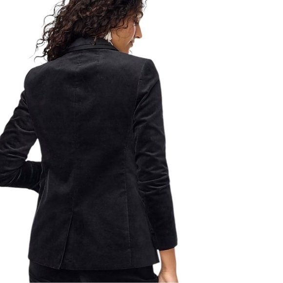 NWT J. Crew Petite Black Piped Ribbon trimmed velvet one-button blazer 6P - Picture 2 of 8